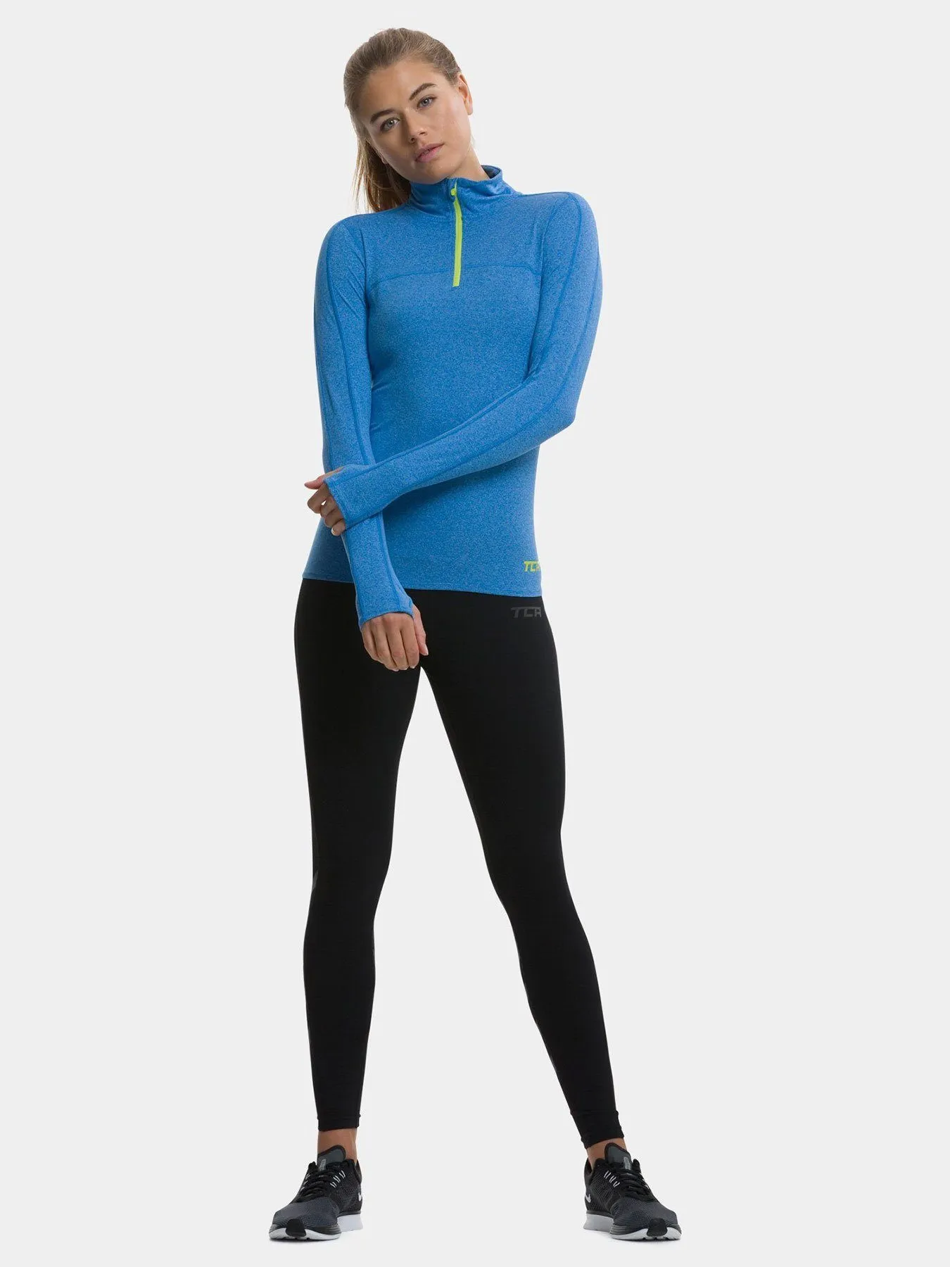 Fusion Half Zip Running Top For Women With Thumbholes & Back Zip Pocket