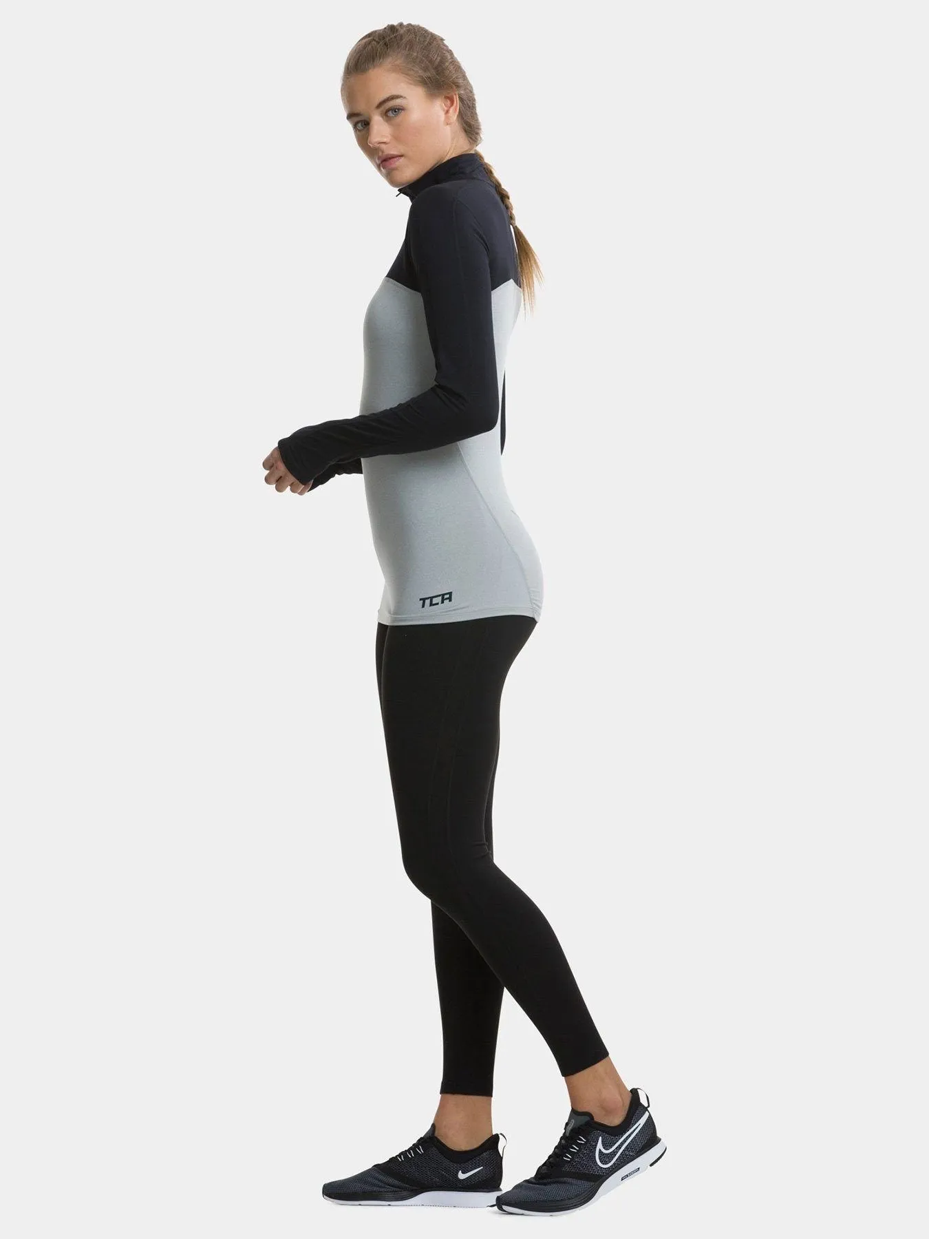 Fusion Half Zip Running Top For Women With Thumbholes & Back Zip Pocket