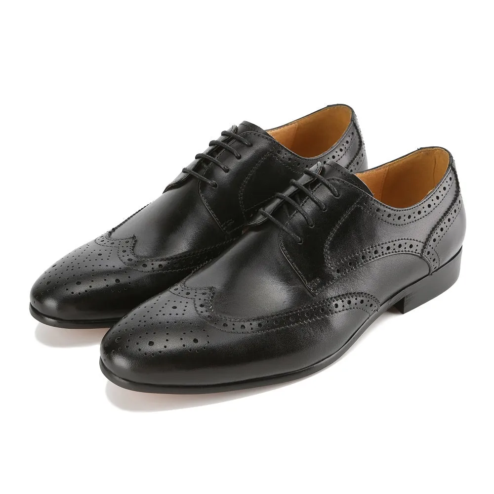 Gino Vitale Men's Handcrafted Genuine Leather Brogue Wingtip Medallion Dress Shoe