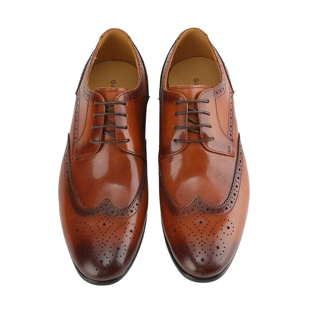 Gino Vitale Men's Handcrafted Genuine Leather Brogue Wingtip Medallion Dress Shoe