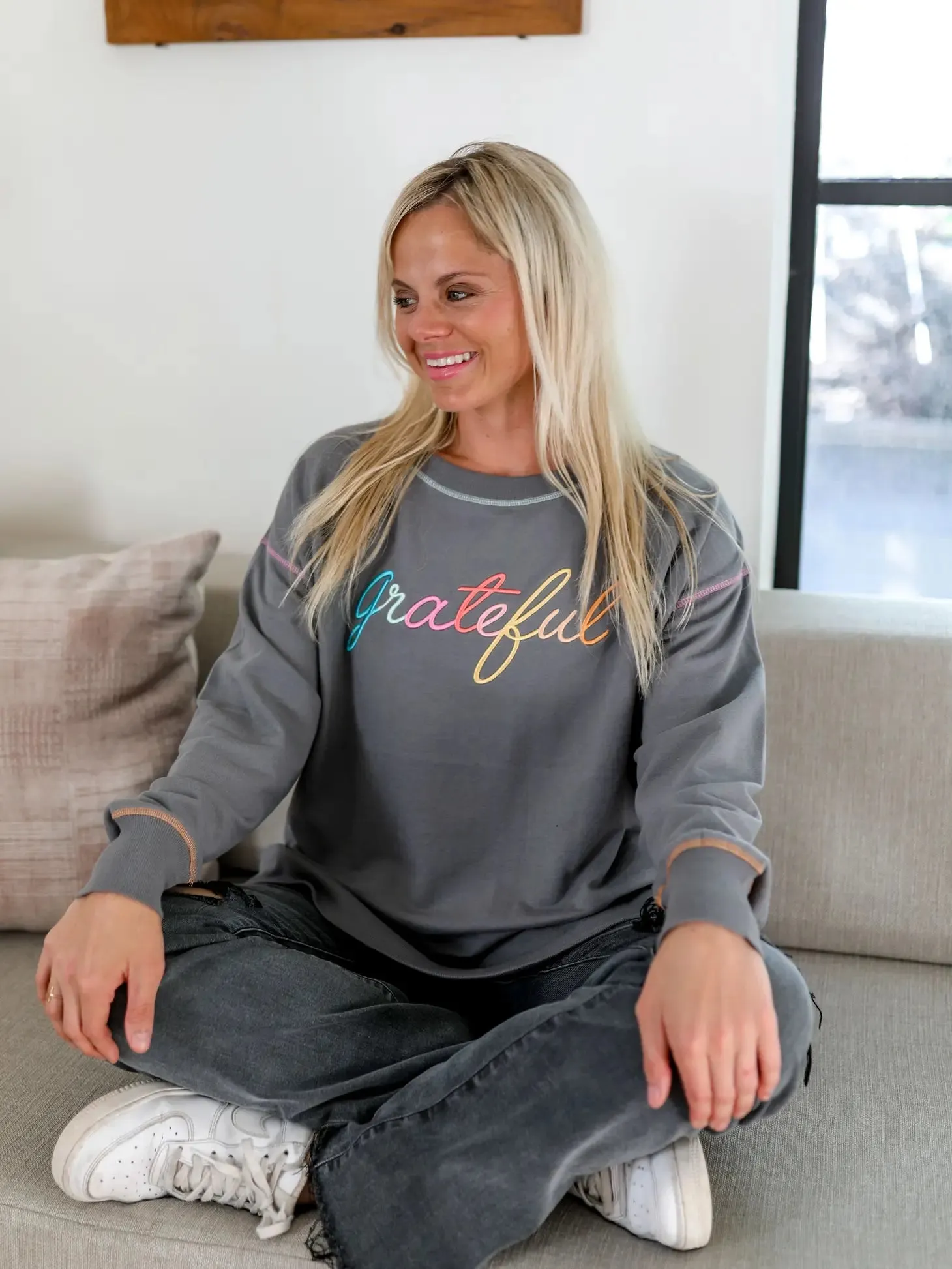 Grateful Embroidery Stitch Sweatshirt