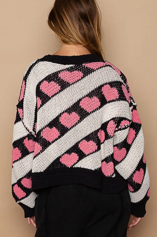 Harlow Knit Heart Crop Oversize Sweater Cardigan