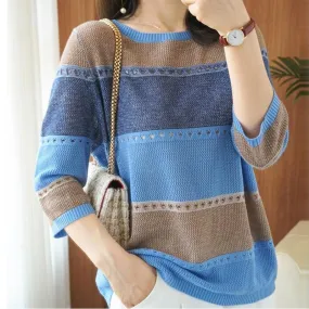 Holed Round Neck Knitted Sweater