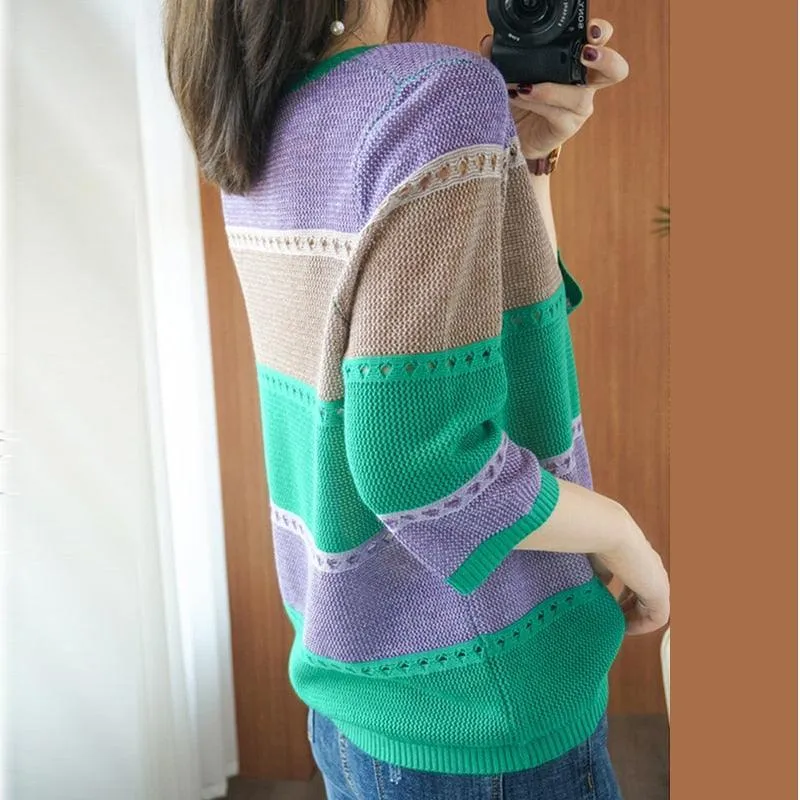 Holed Round Neck Knitted Sweater