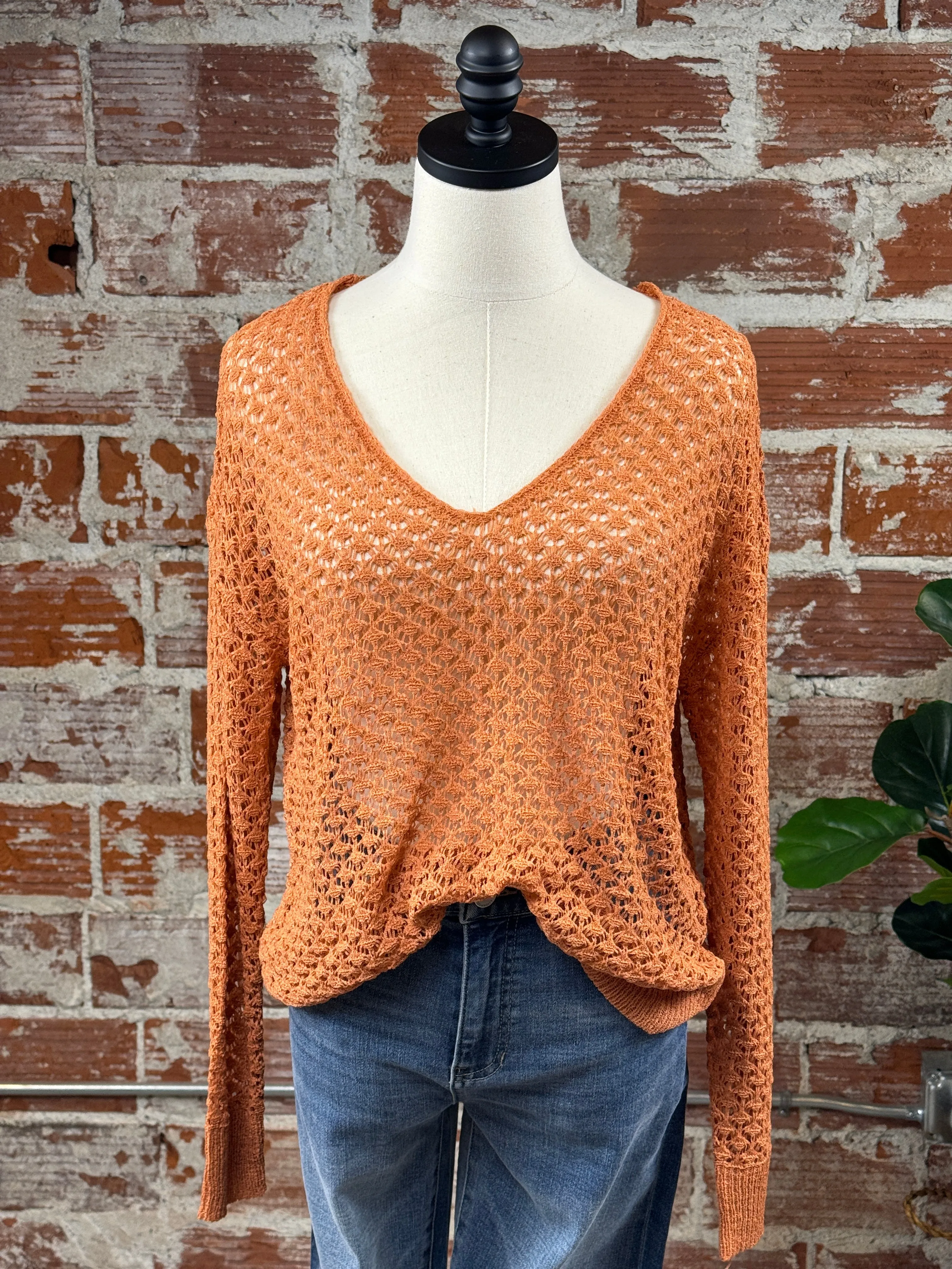 Janey Crochet Knit Sweater in Terracotta