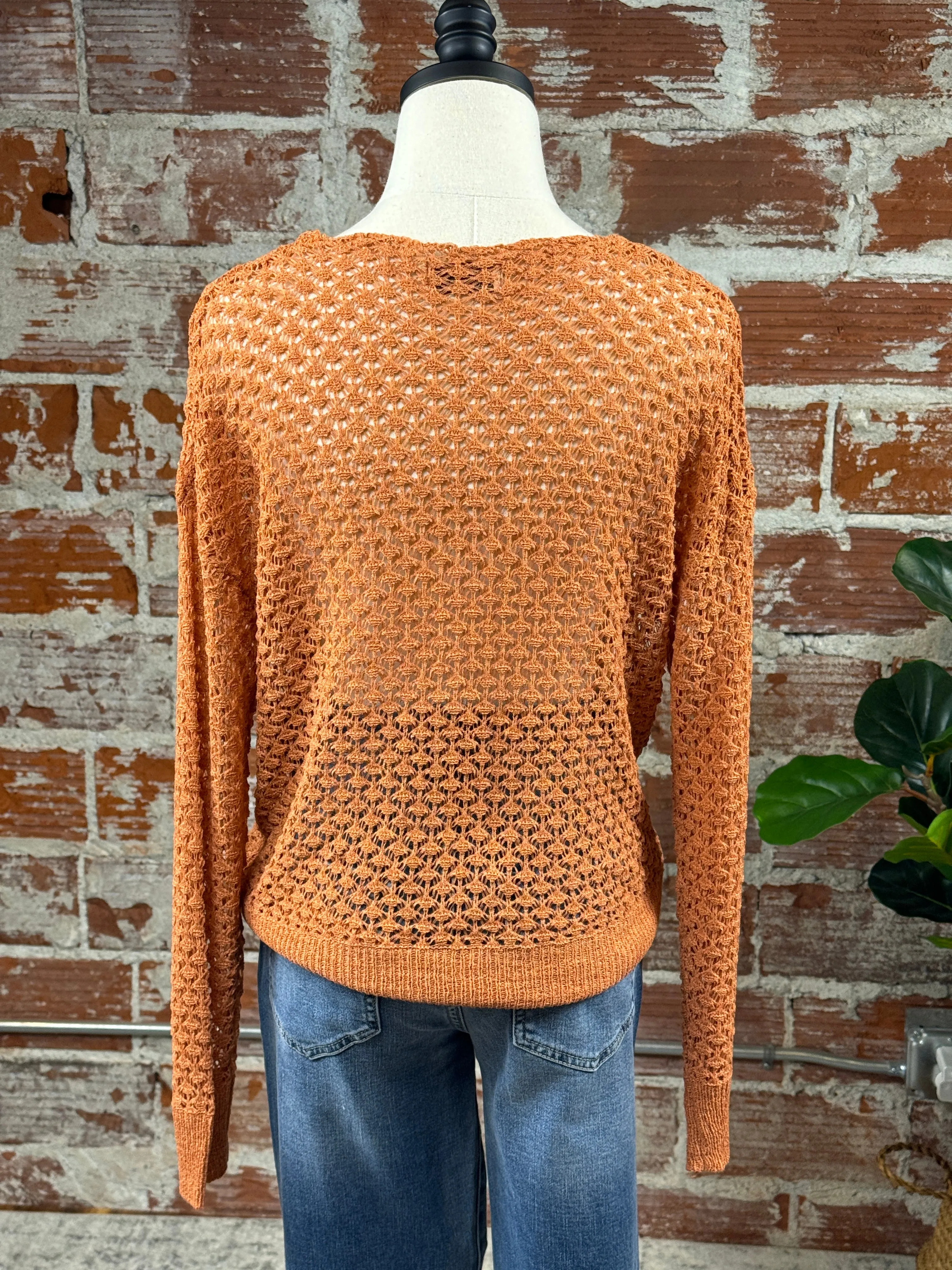 Janey Crochet Knit Sweater in Terracotta