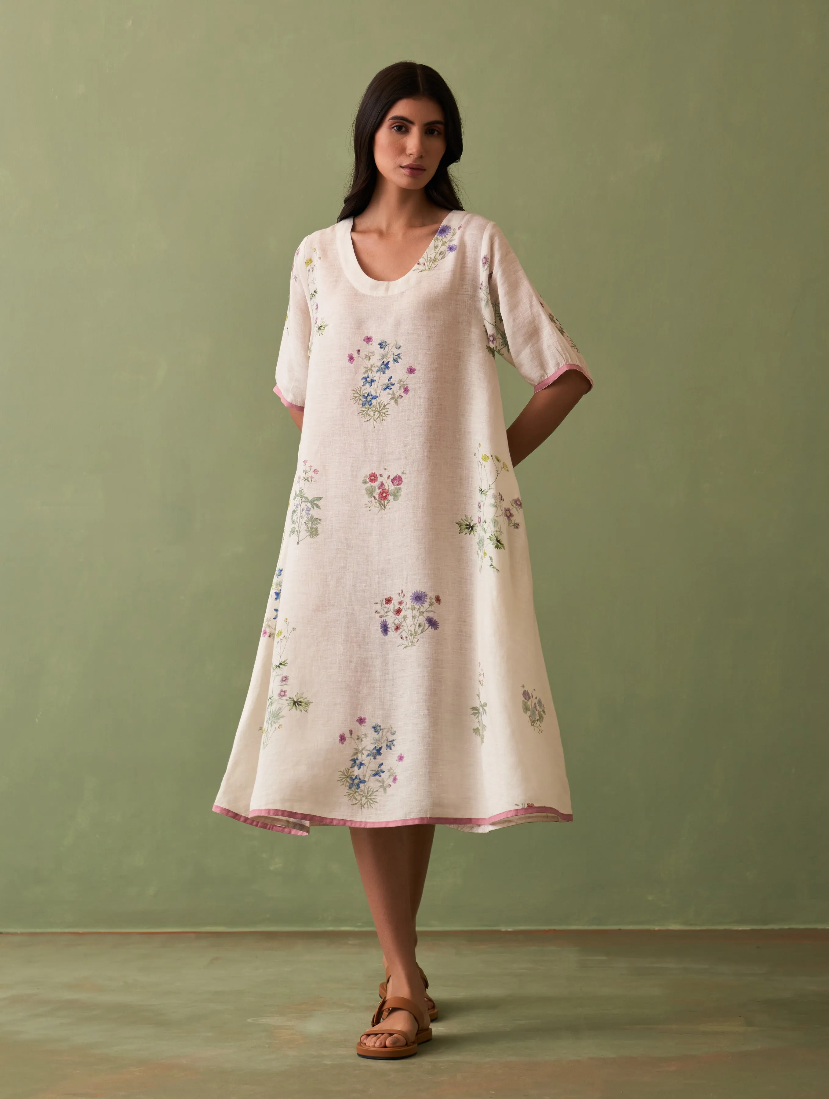 Kanami Botanical Linen Dress - Ivory