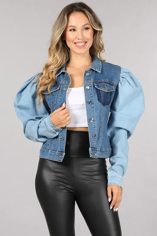 Light Sleeve Denim Puff Jacket