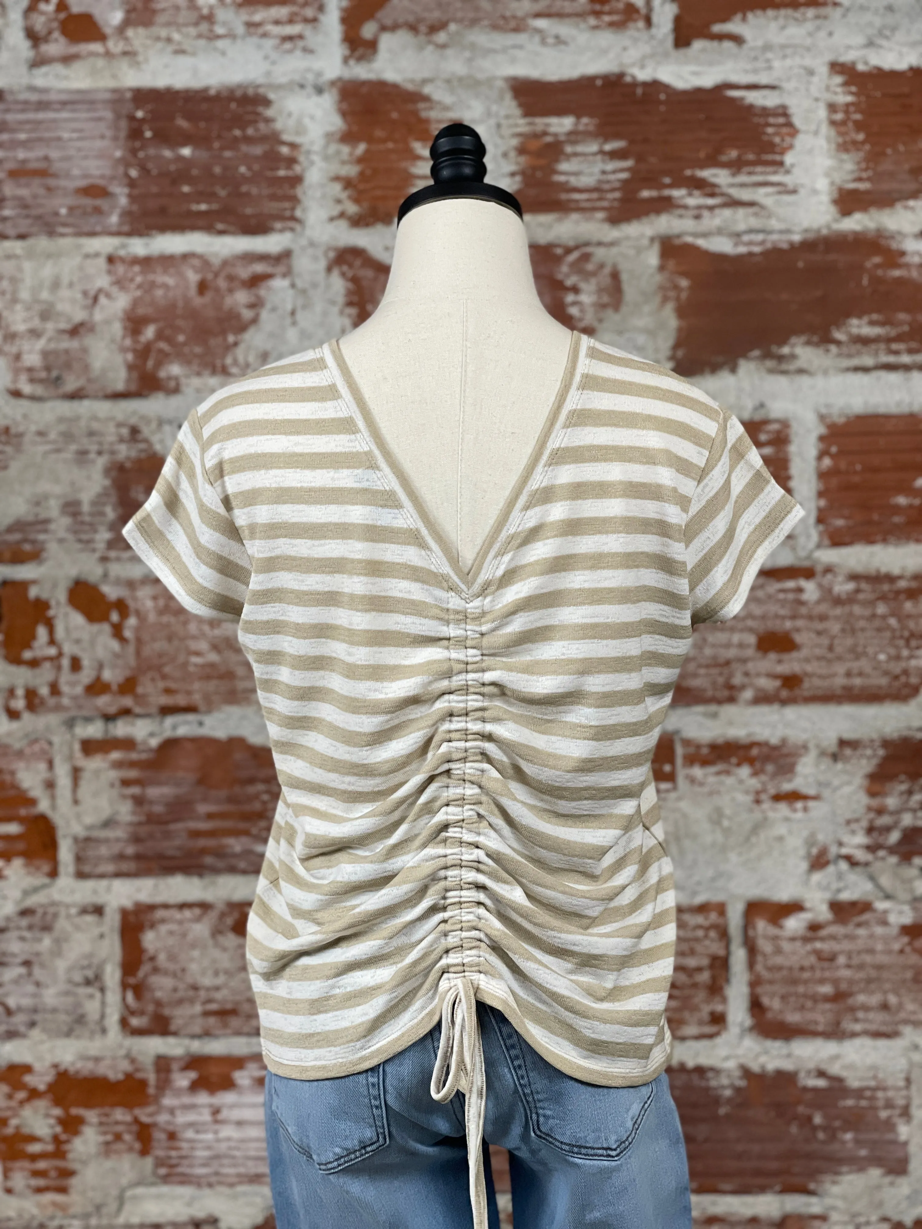 Liverpool Stripe Top in Taupe and Off White