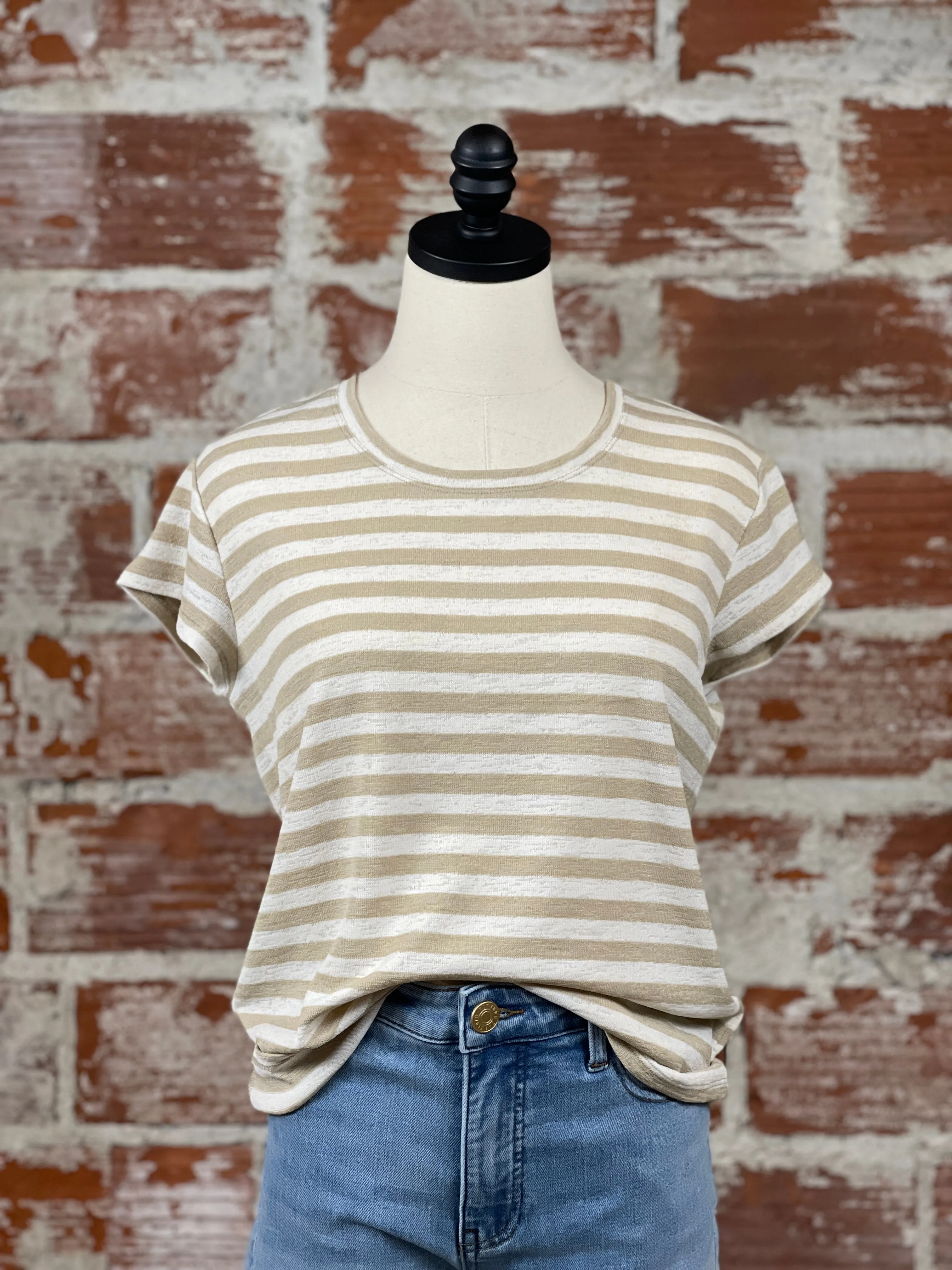 Liverpool Stripe Top in Taupe and Off White