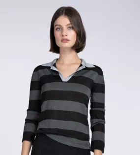 Lurex black & grey rugby knit top