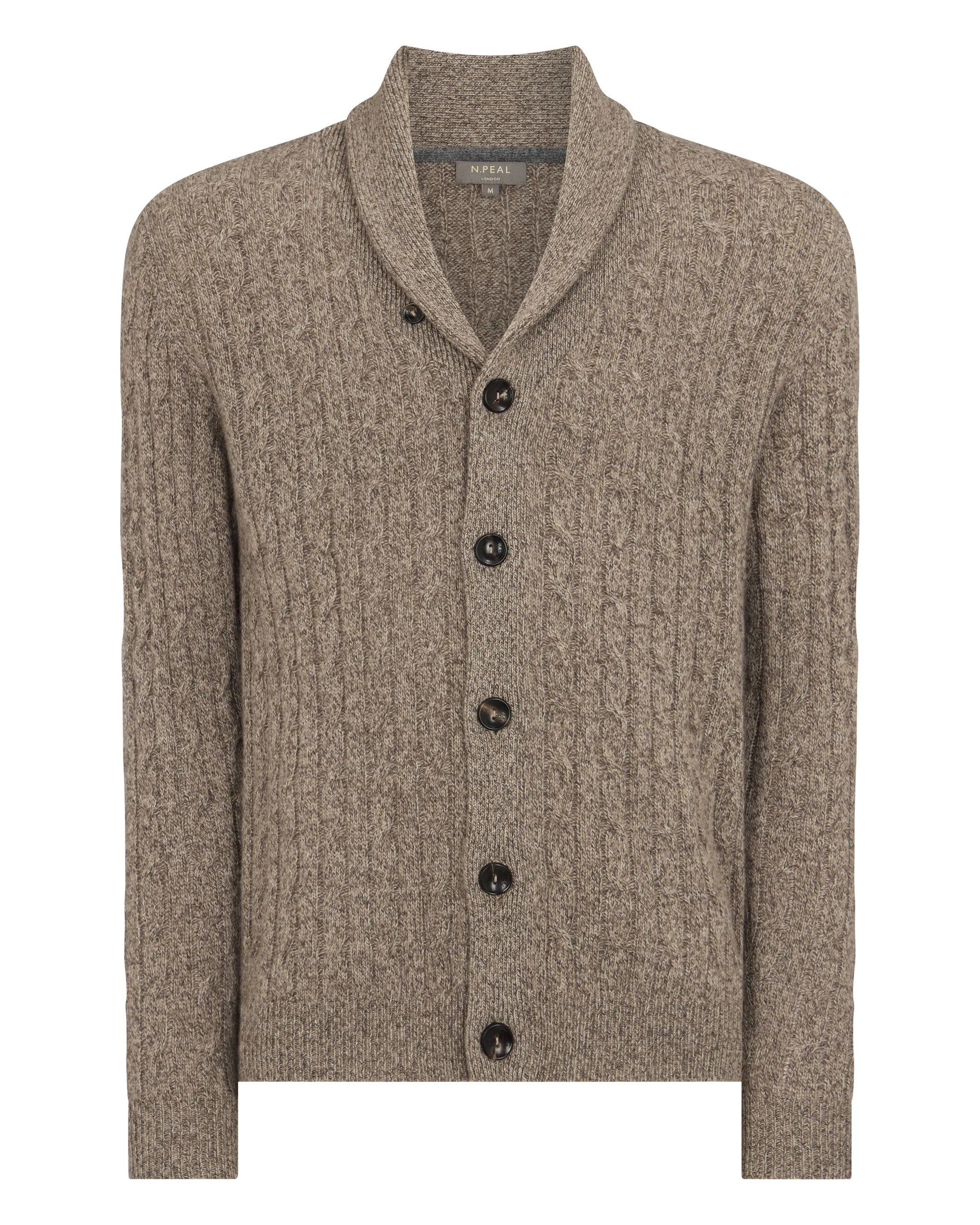 Men's Garrick Shawl Cable Cashmere Cardigan Heather Hazel Brown