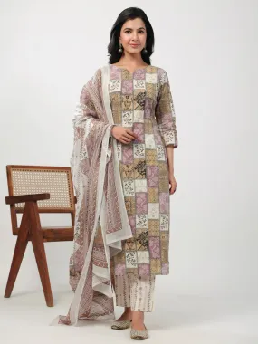 Multicolor Cotton Ethnic Motifs Kurta Set