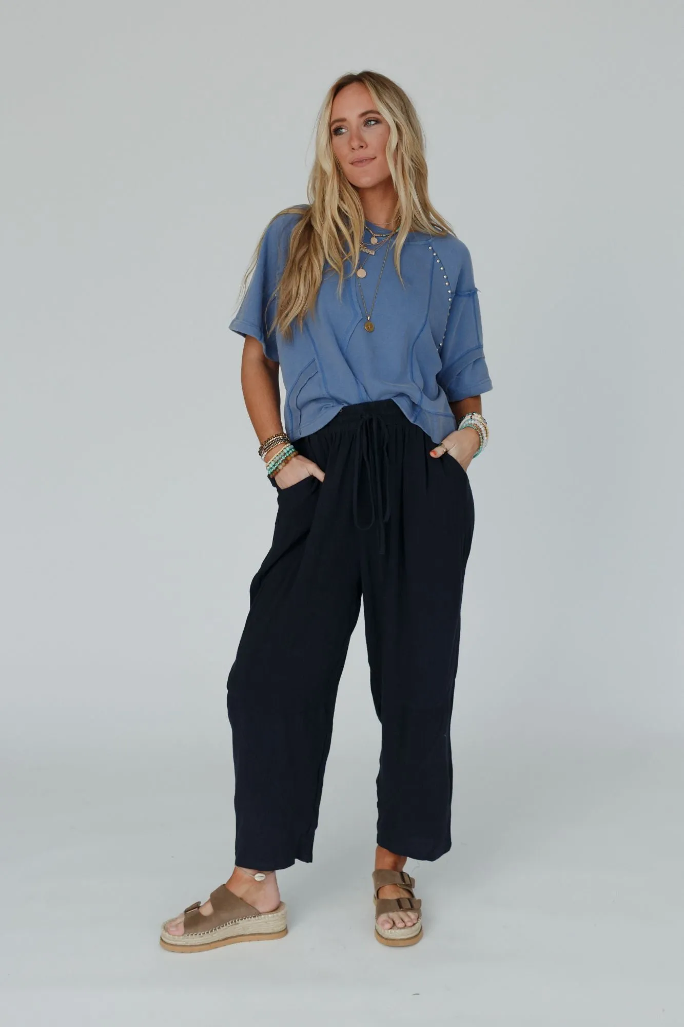 Nomadic Nature Drawstring Harem Pants - Navy