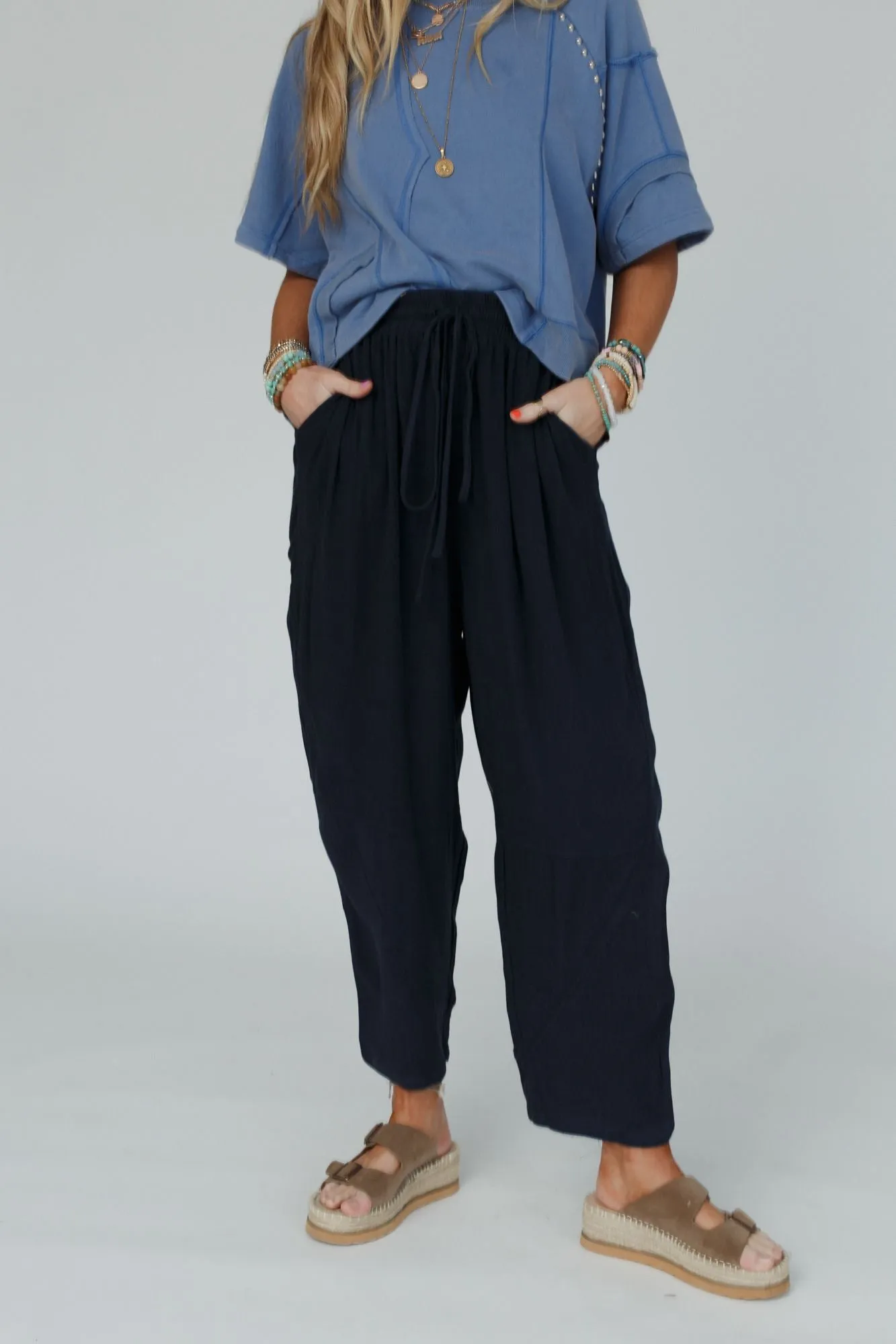 Nomadic Nature Drawstring Harem Pants - Navy