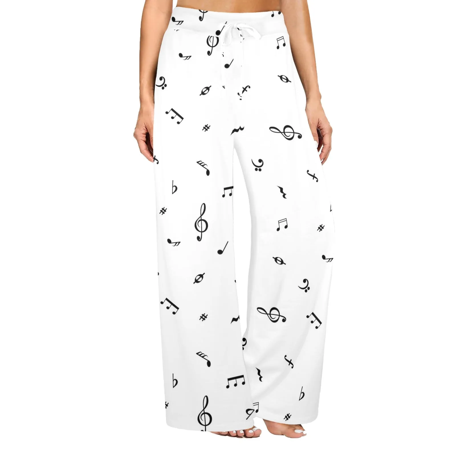 note white black print Women's Wide Leg Lounge Pants (Model L77)