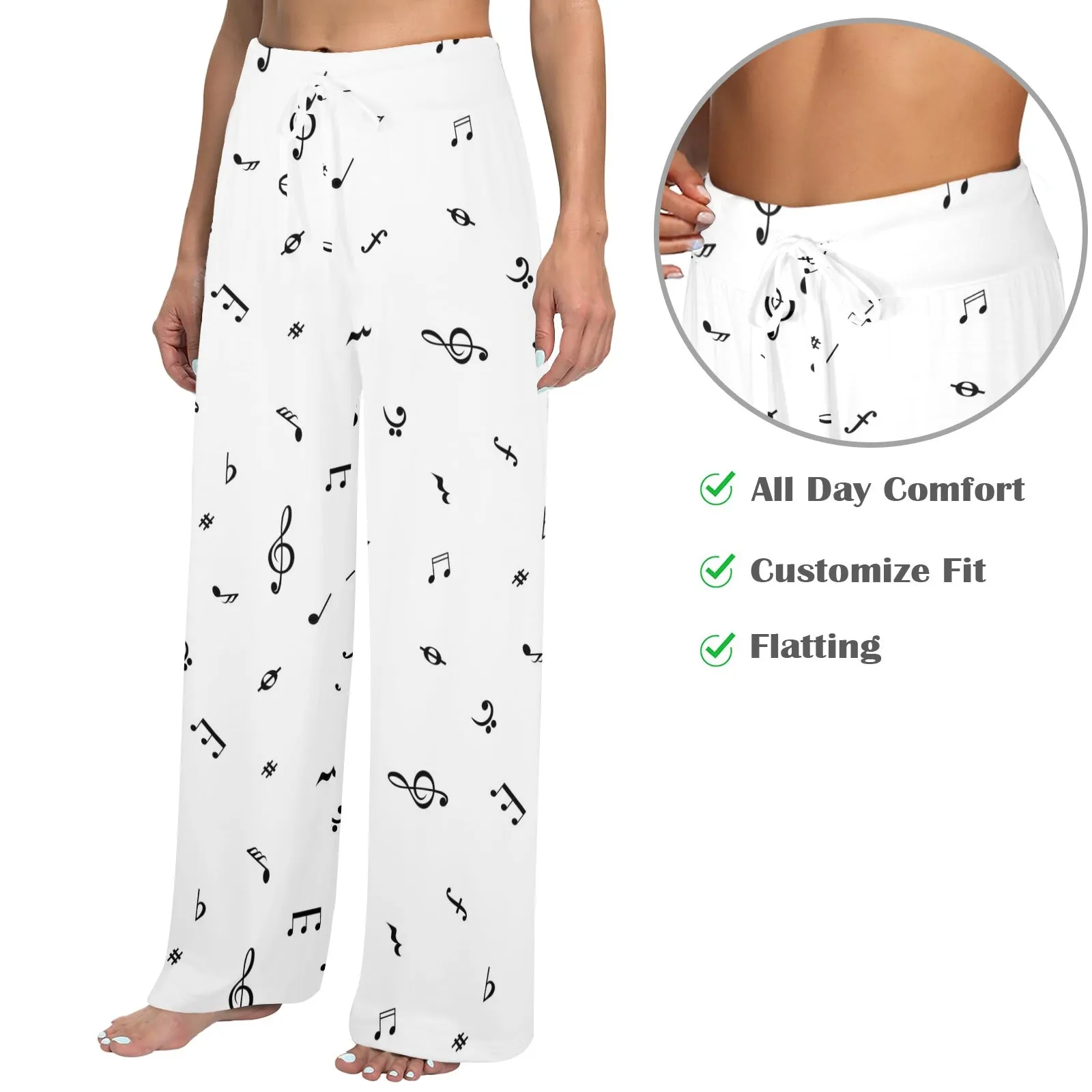 note white black print Women's Wide Leg Lounge Pants (Model L77)