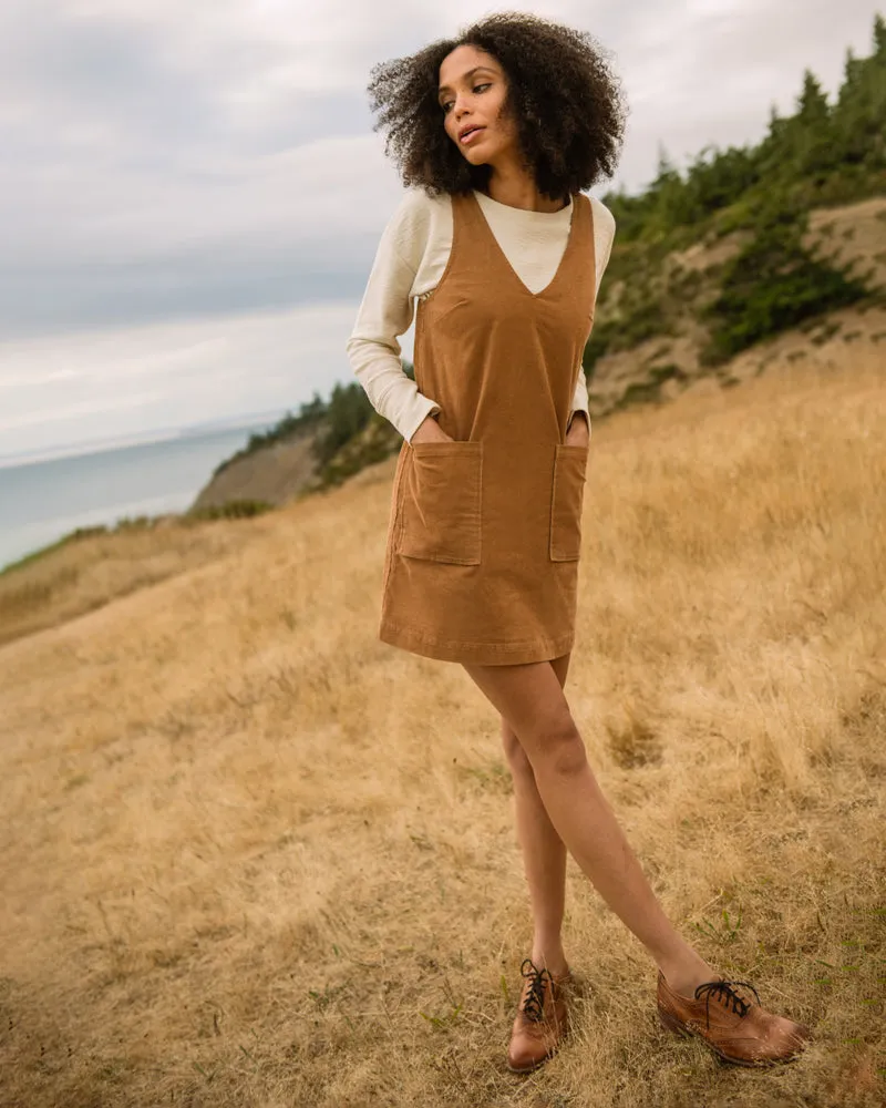 Organic Corduroy V-Neck Mini Dress