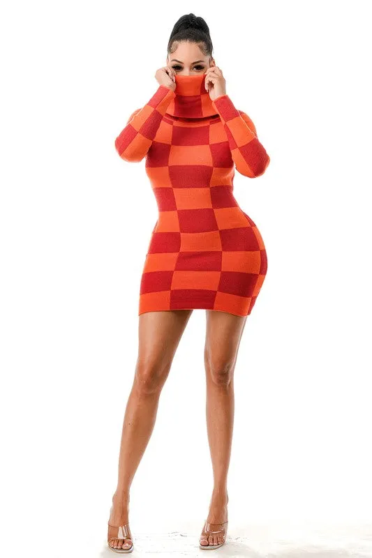 Paprika Knit Cozy Checkered Dress