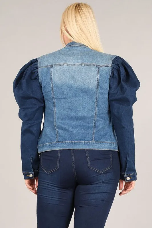 Plus Dark Sleeve Denim Puff Jacket