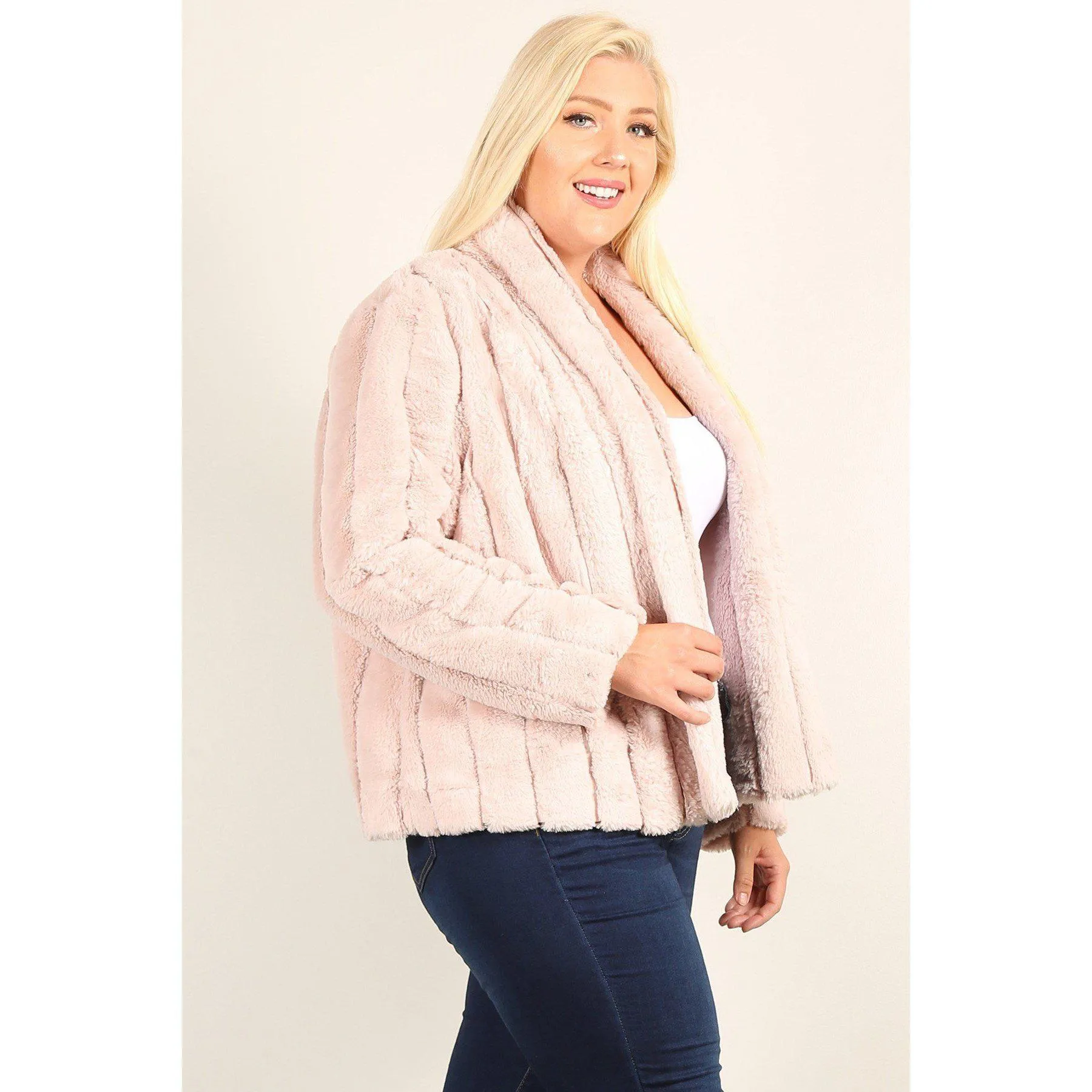 Plus Size Faux Fur Jackets With Open Front And Loose Fit