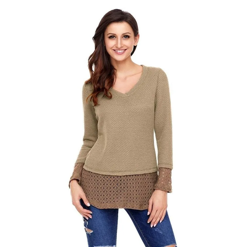 Plus size long sleeve thermal knit v neck sweater