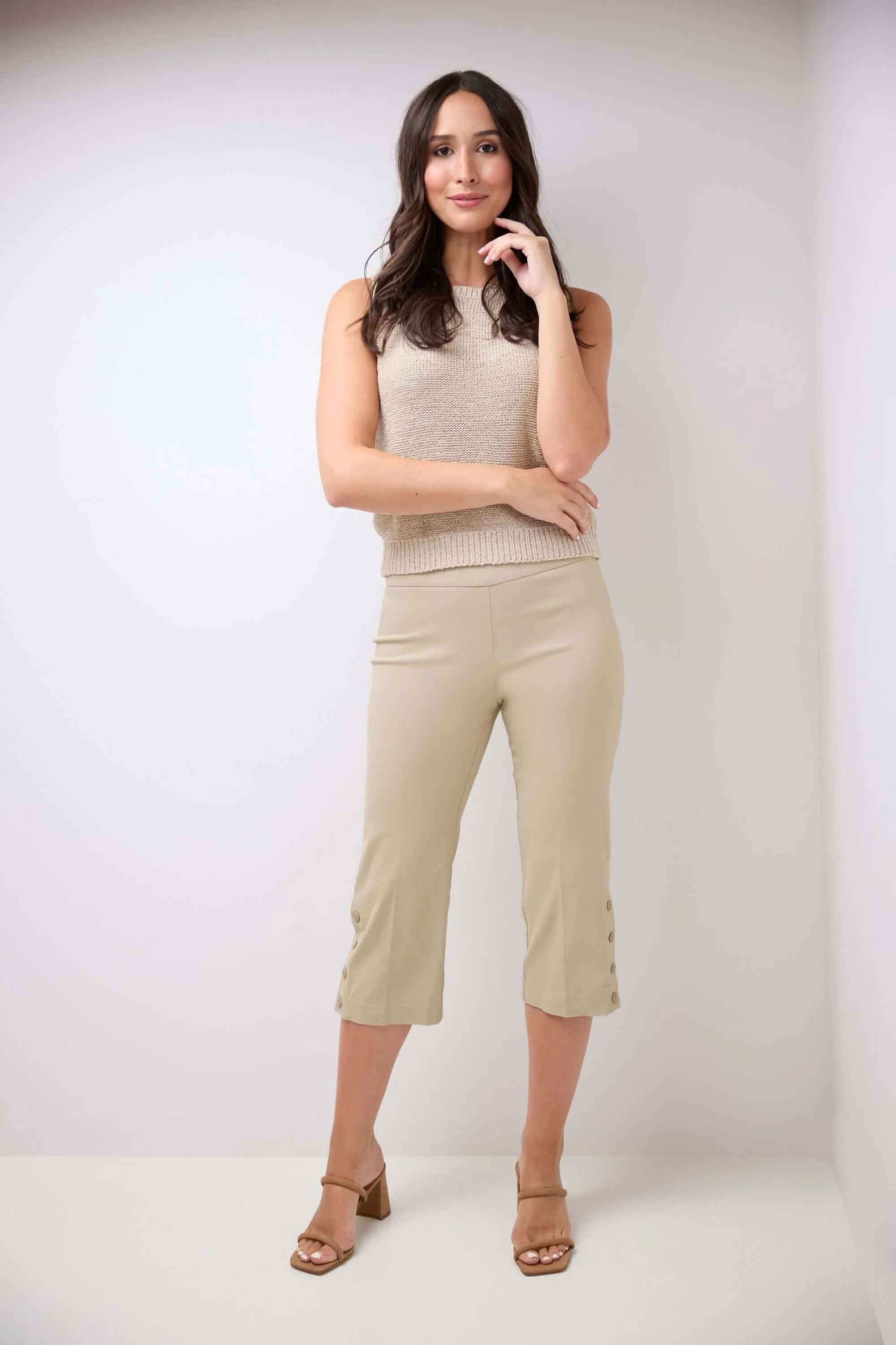 Rekucci EcoCosy Straight Leg Capri with Button Detail