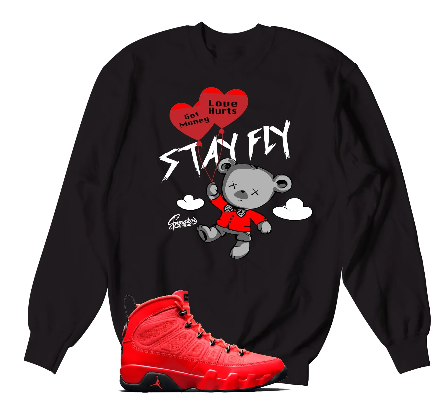 Retro 9 Chile Red Sweater - Money Over Love - Black