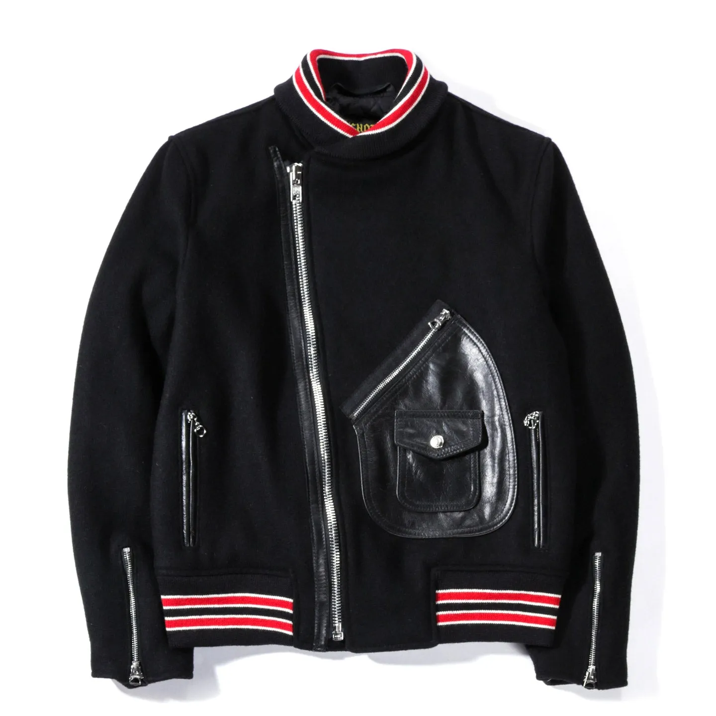 SCHOTT WOOL MOTO VARSITY JACKET BLACK