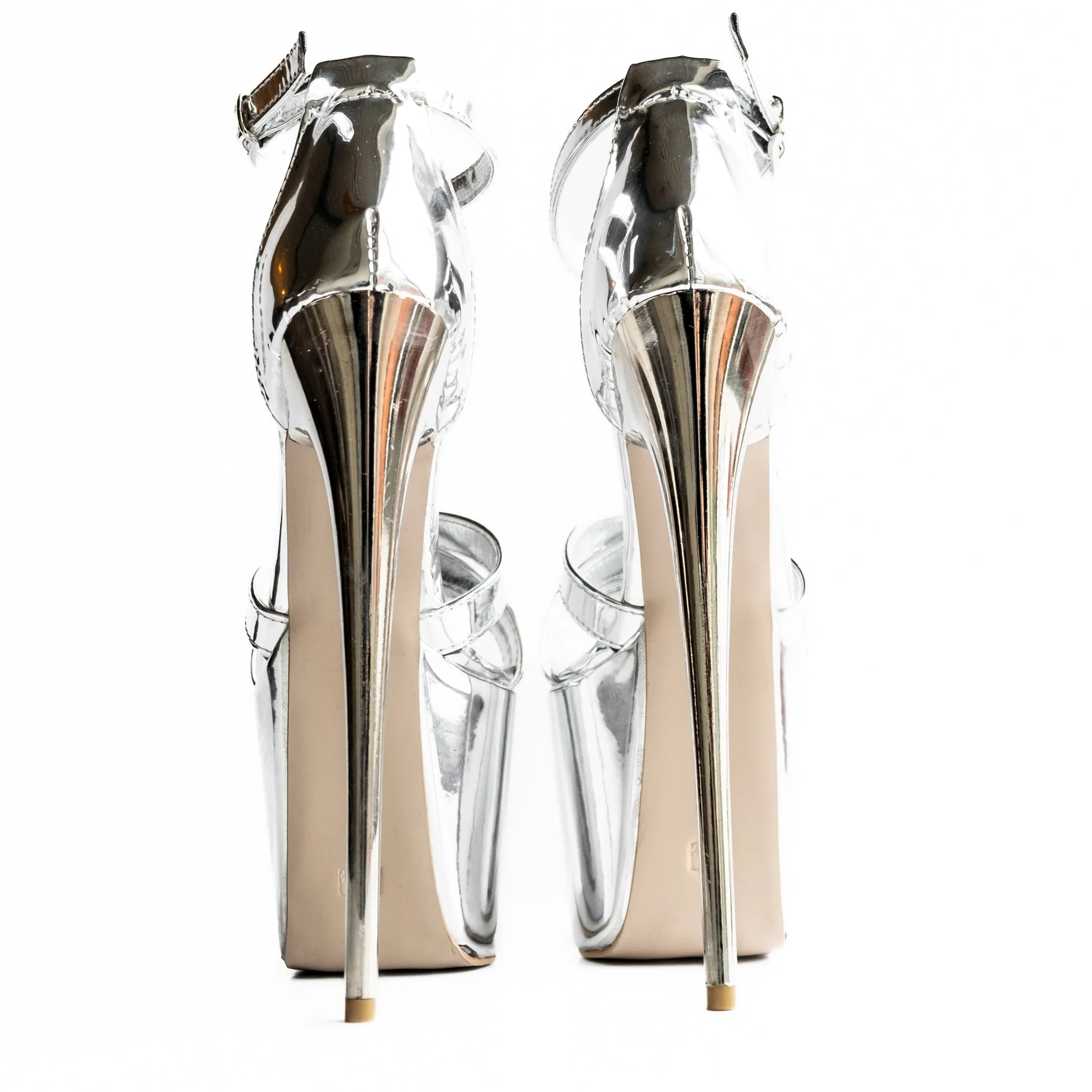 Silver Mirror Metallic High Heels Sandals