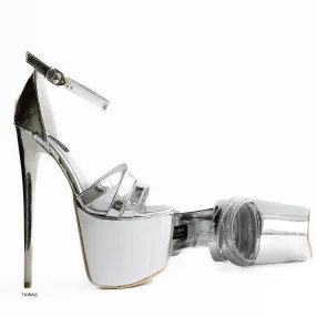 Silver Mirror Metallic High Heels Sandals