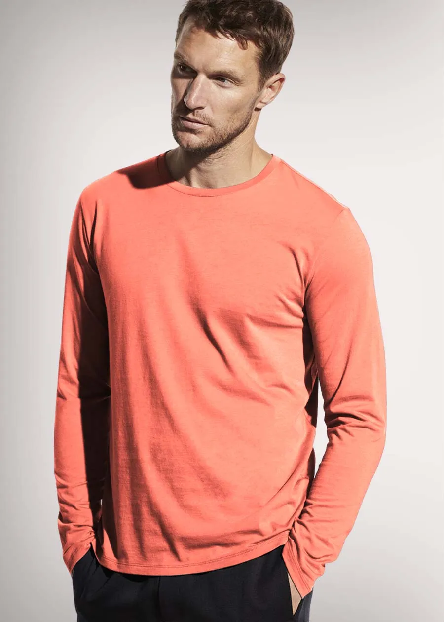 Solid Men Full Sleeve T-Shirt - Salmon Pink