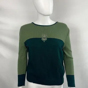 St JohnGreen With Emblem Color Block Sweater