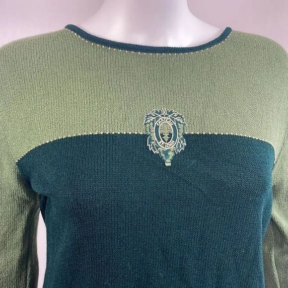 St JohnGreen With Emblem Color Block Sweater