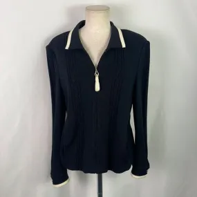 StJohnBlack With Cream Trim Zip Jacket Sweater