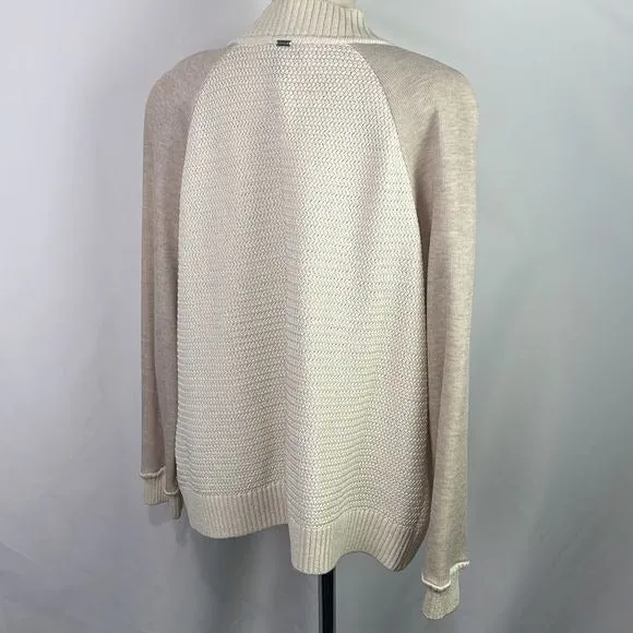 StJohnCream Zip Mixed Media Knit Cardigan