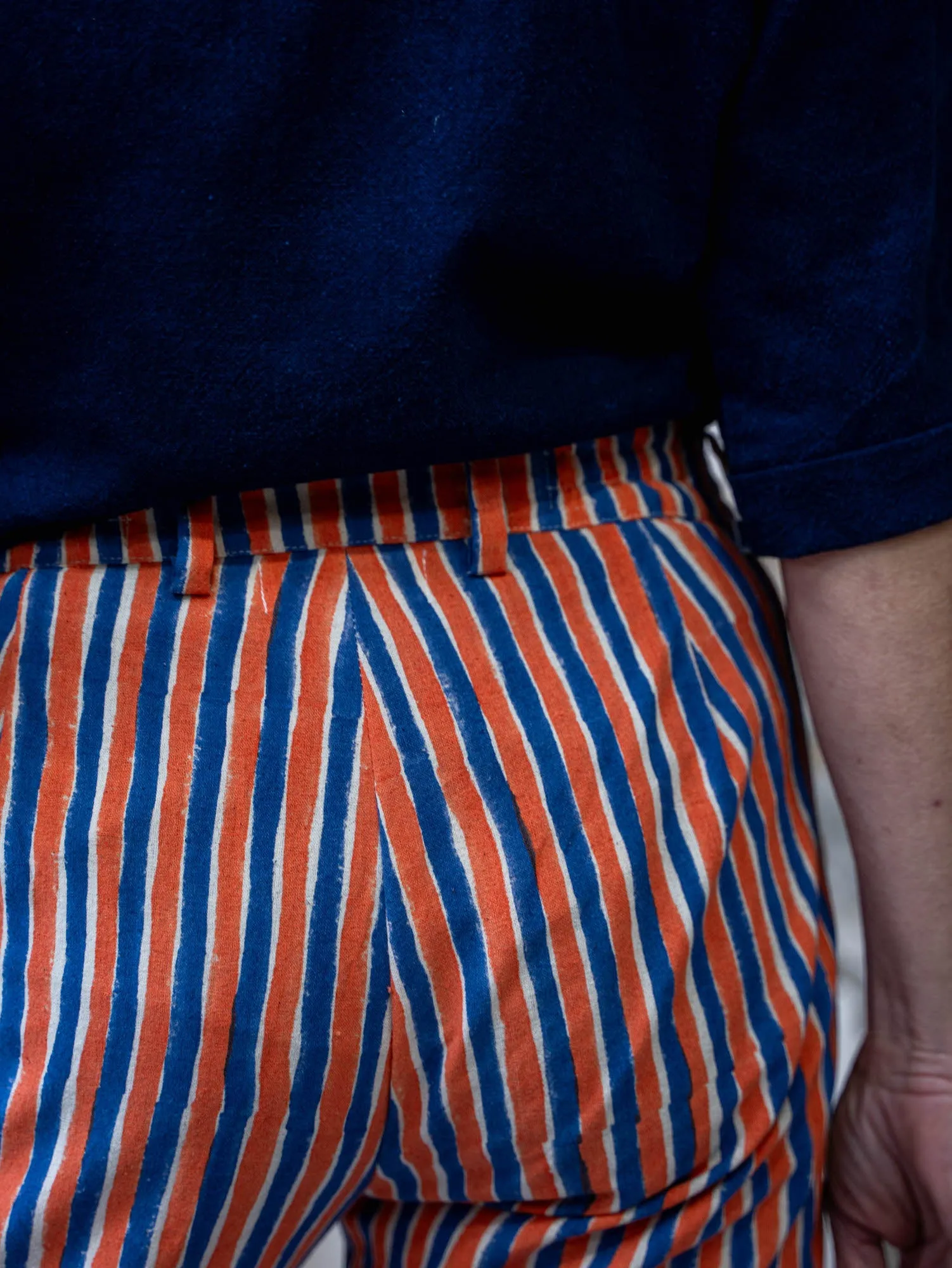 Tailored Pants - Blue and Orange Stripe Print