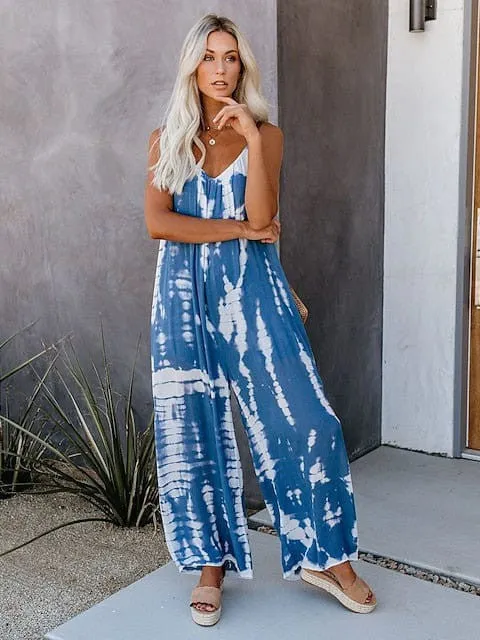 Tie Dye V Neck Fall Jumpsuits for Women