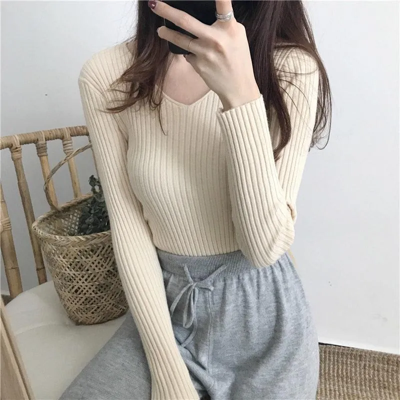 V-Neck Slim Knitted Sweater