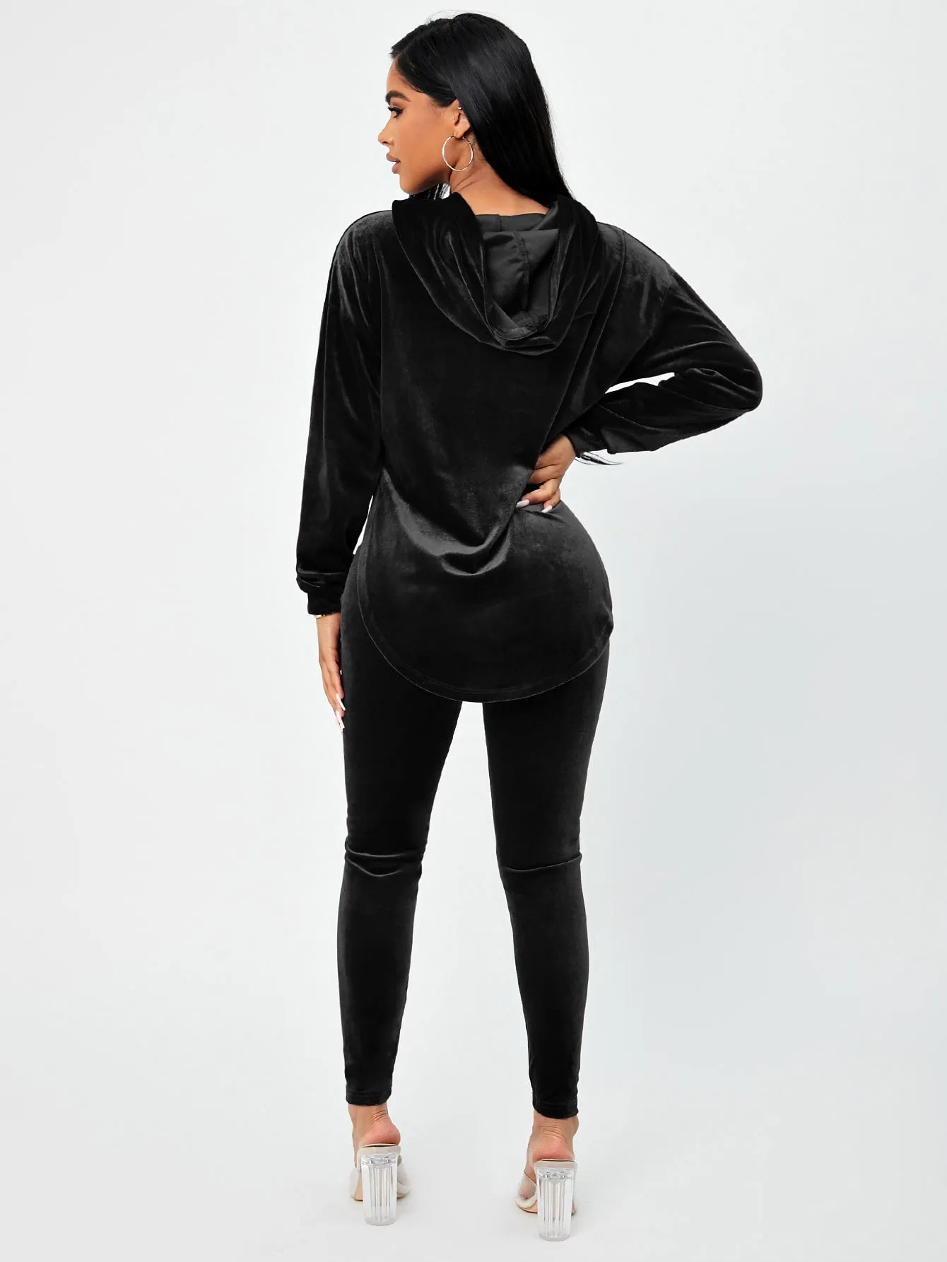 Velvet Drop Shoulder Hoodie Pants Set