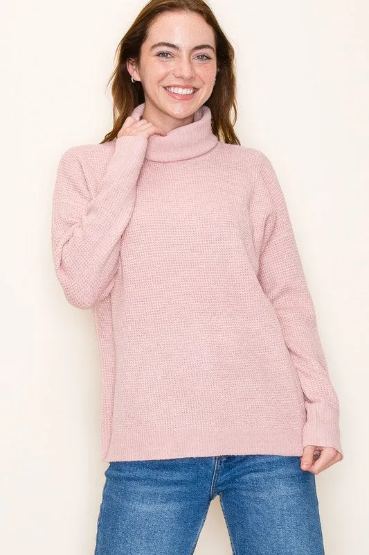 Waffle Texture Turtleneck Sweater