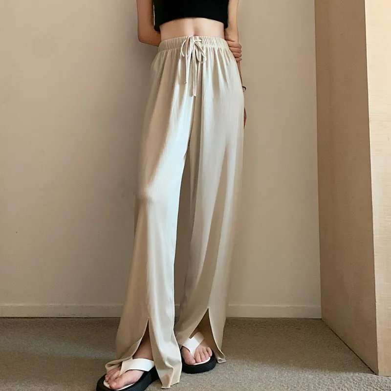 Wide-Leg Pants With Hem Split