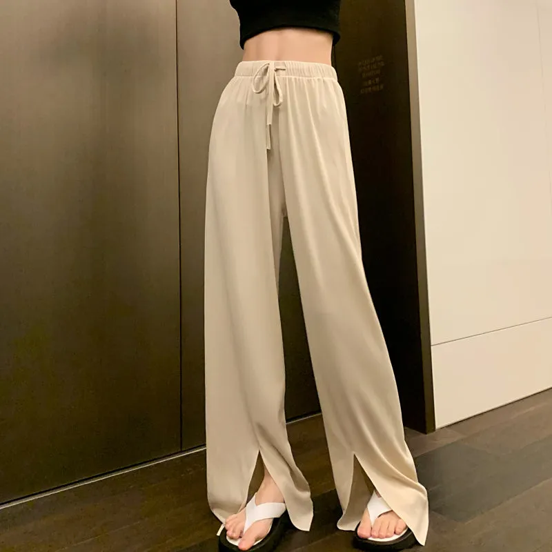 Wide-Leg Pants With Hem Split