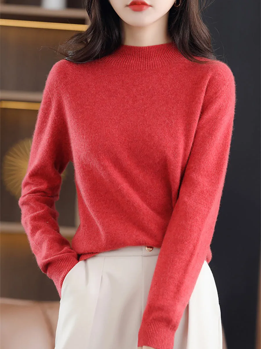 Women Casual Solid Winter Wool Warm Sweater