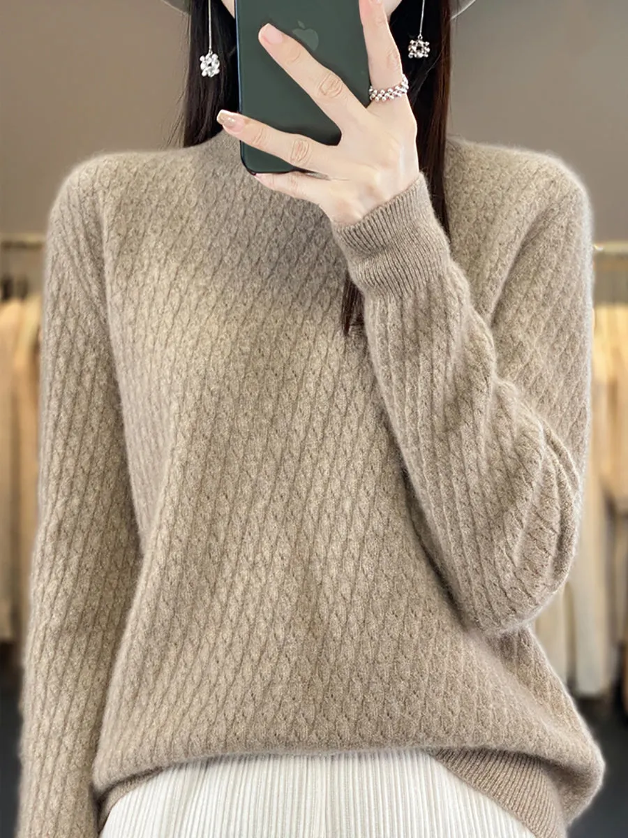 Women Winter Warm Jacquard Half-Turtleneck Sweater