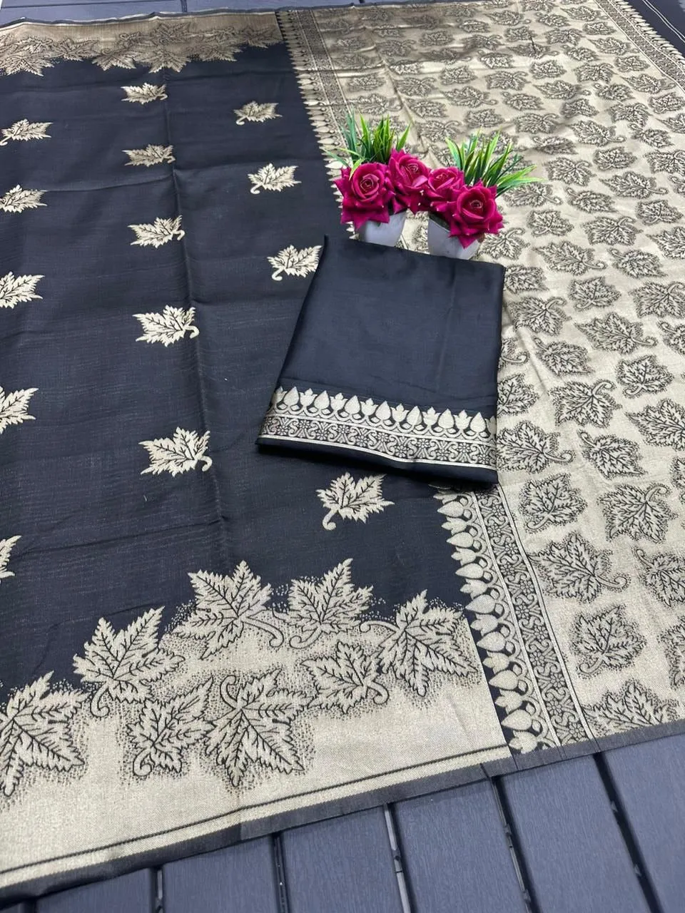 Women's Black Silk Saree for Pongal Makar Sankranti