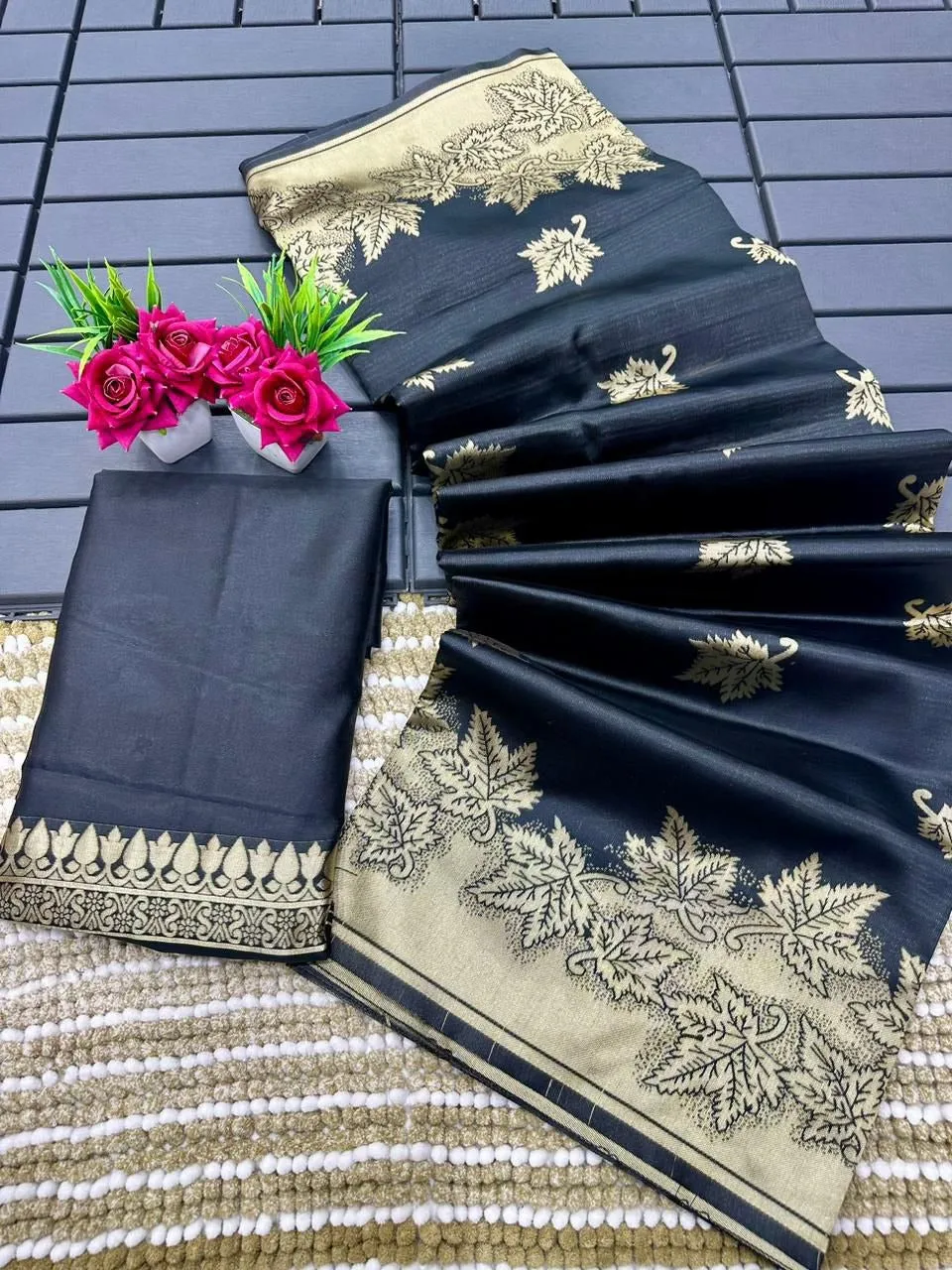 Women's Black Silk Saree for Pongal Makar Sankranti