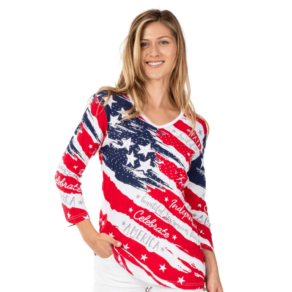 Women's Celebrate America 3/4 Sleeve Top