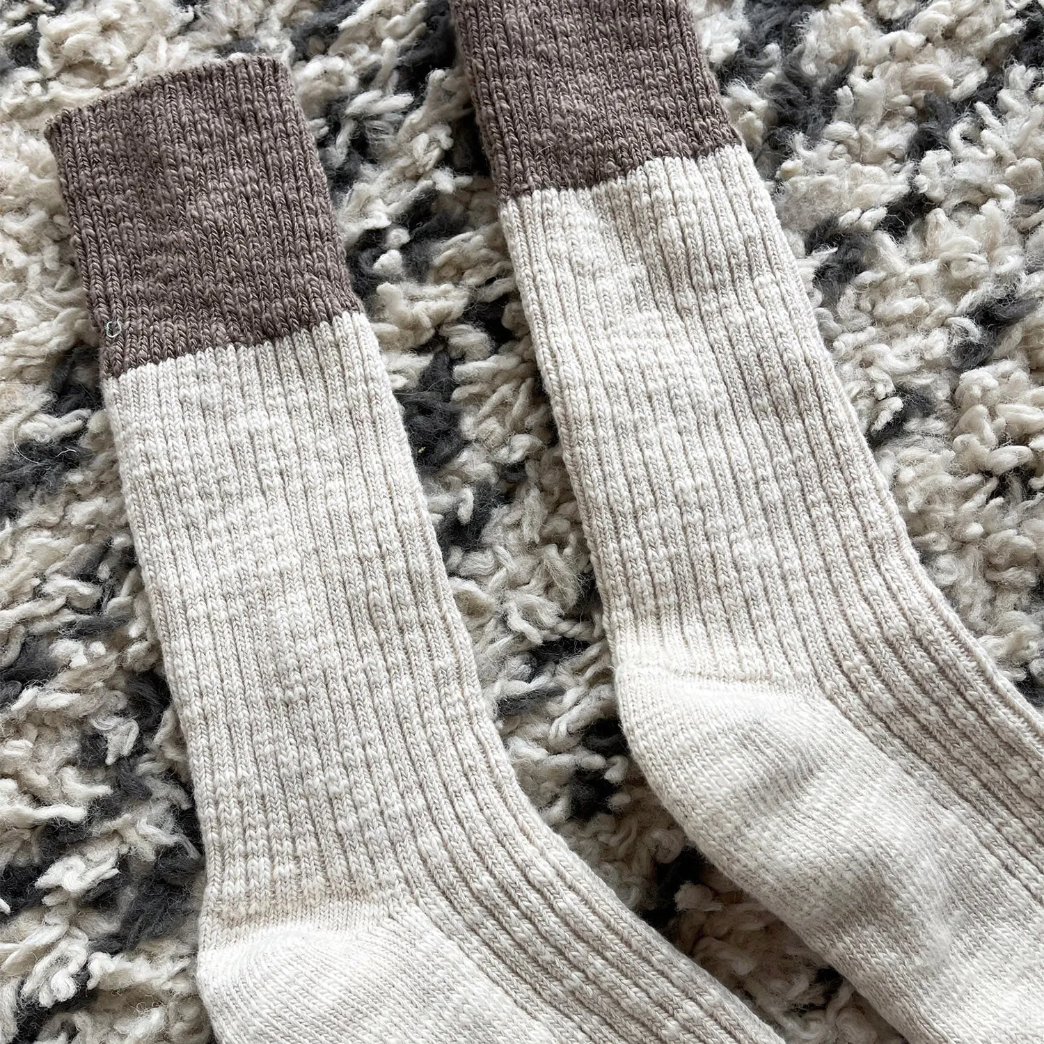 Womens Cotton Colour Block Cottage Socks - Oatmeal/Flax